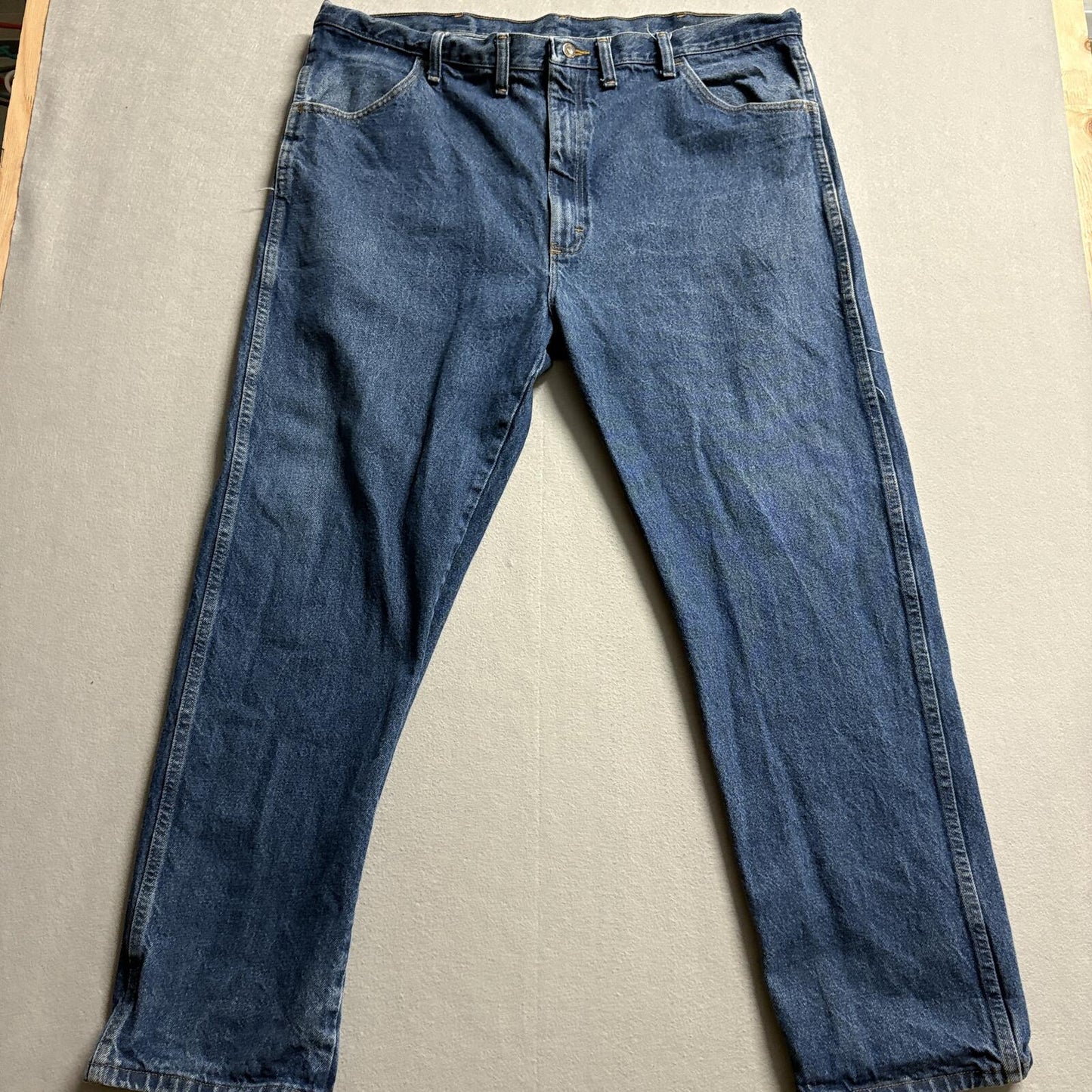 Rustler Mens Blue Denim Jeans Size 44 x 32 Straight Leg Regular Fit Workwear