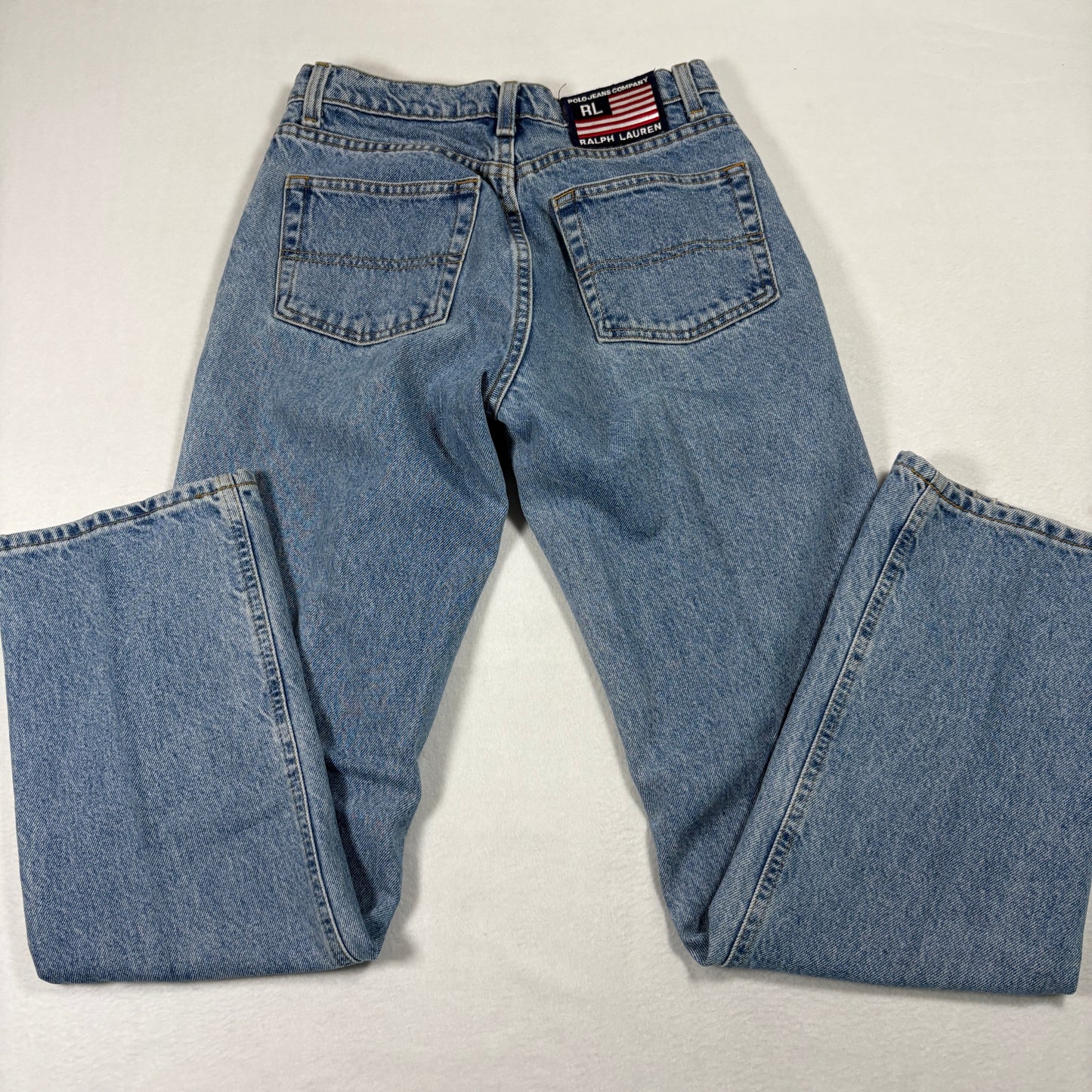 Polo Ralph Lauren Mens Jeans 28x30 RL Flag Patch Vintage 90s Y2K Light Wash Denim