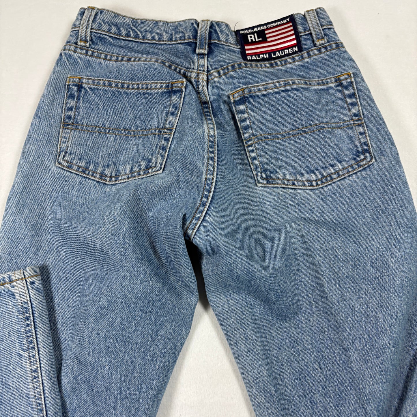 Polo Ralph Lauren Mens Jeans 28x30 RL Flag Patch Vintage 90s Y2K Light Wash Denim