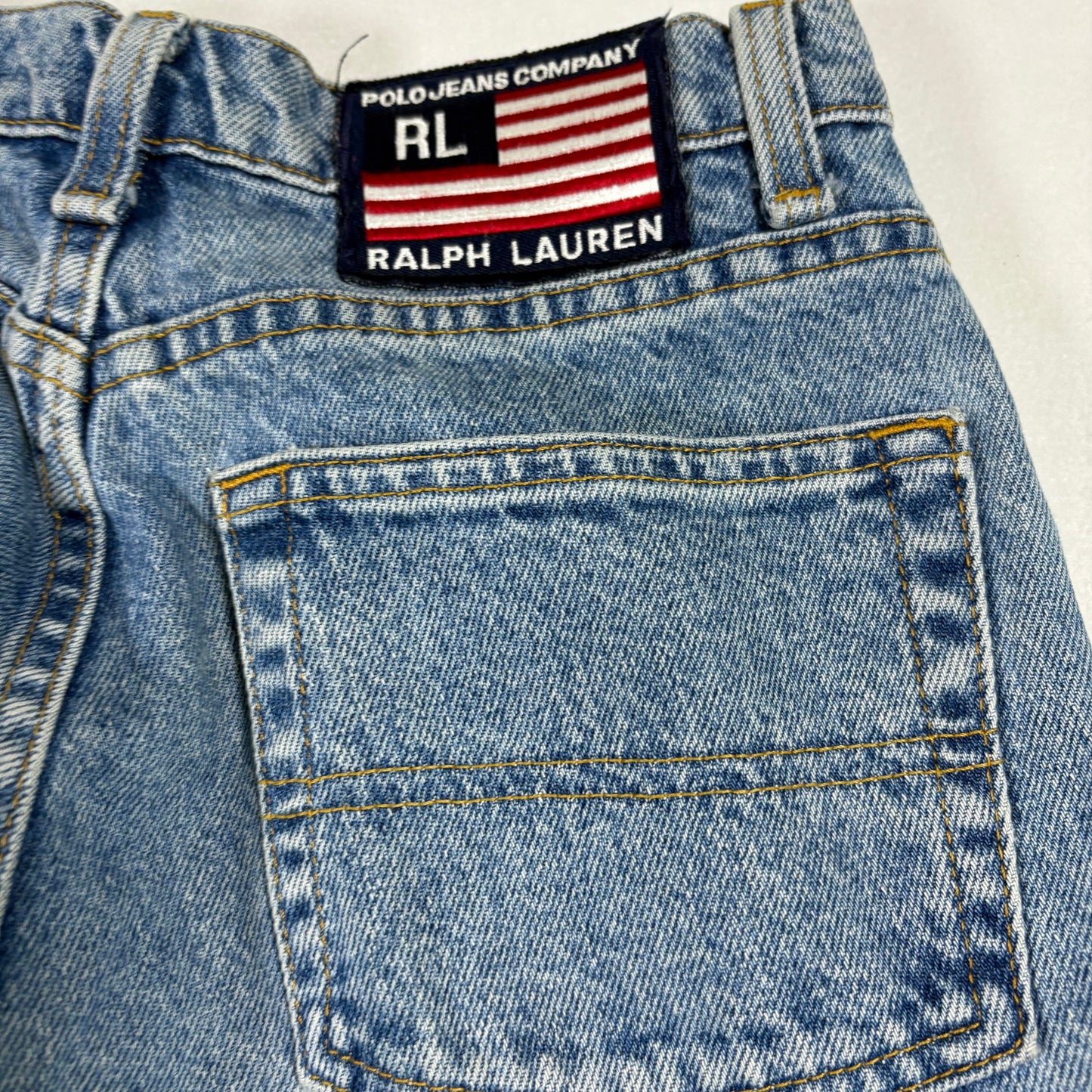 Polo Ralph Lauren Mens Jeans 28x30 RL Flag Patch Vintage 90s Y2K Light Wash Denim