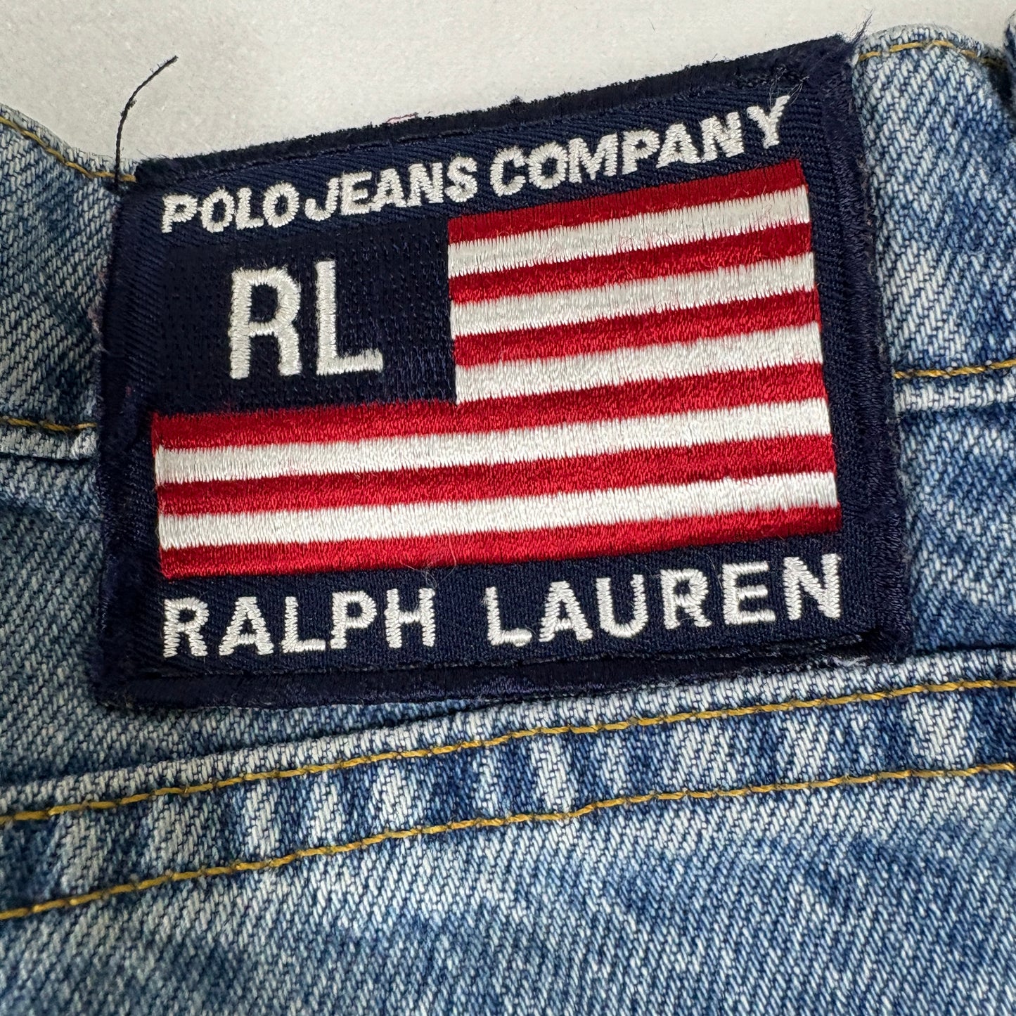 Polo Ralph Lauren Mens Jeans 28x30 RL Flag Patch Vintage 90s Y2K Light Wash Denim