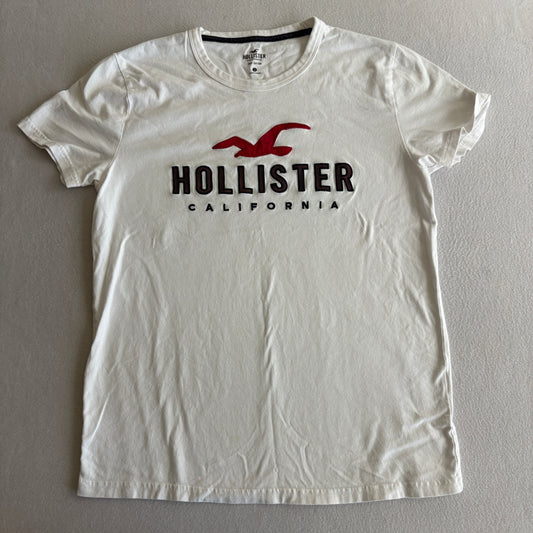 Hollister T Shirt Mens Small White Red Logo Graphic Tee Casual Surf Cali Tshirt