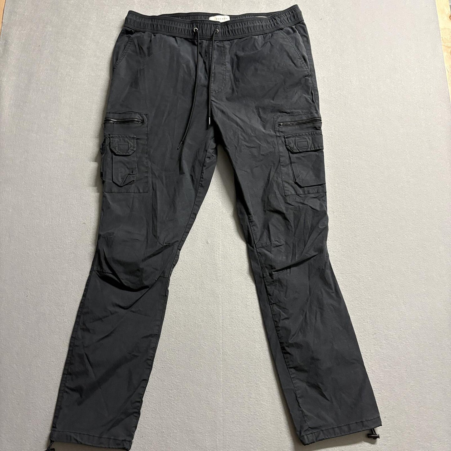 PacSun Cargo Pants Mens XL Slim Black Cotton Blend Drawstring Elastic Waist