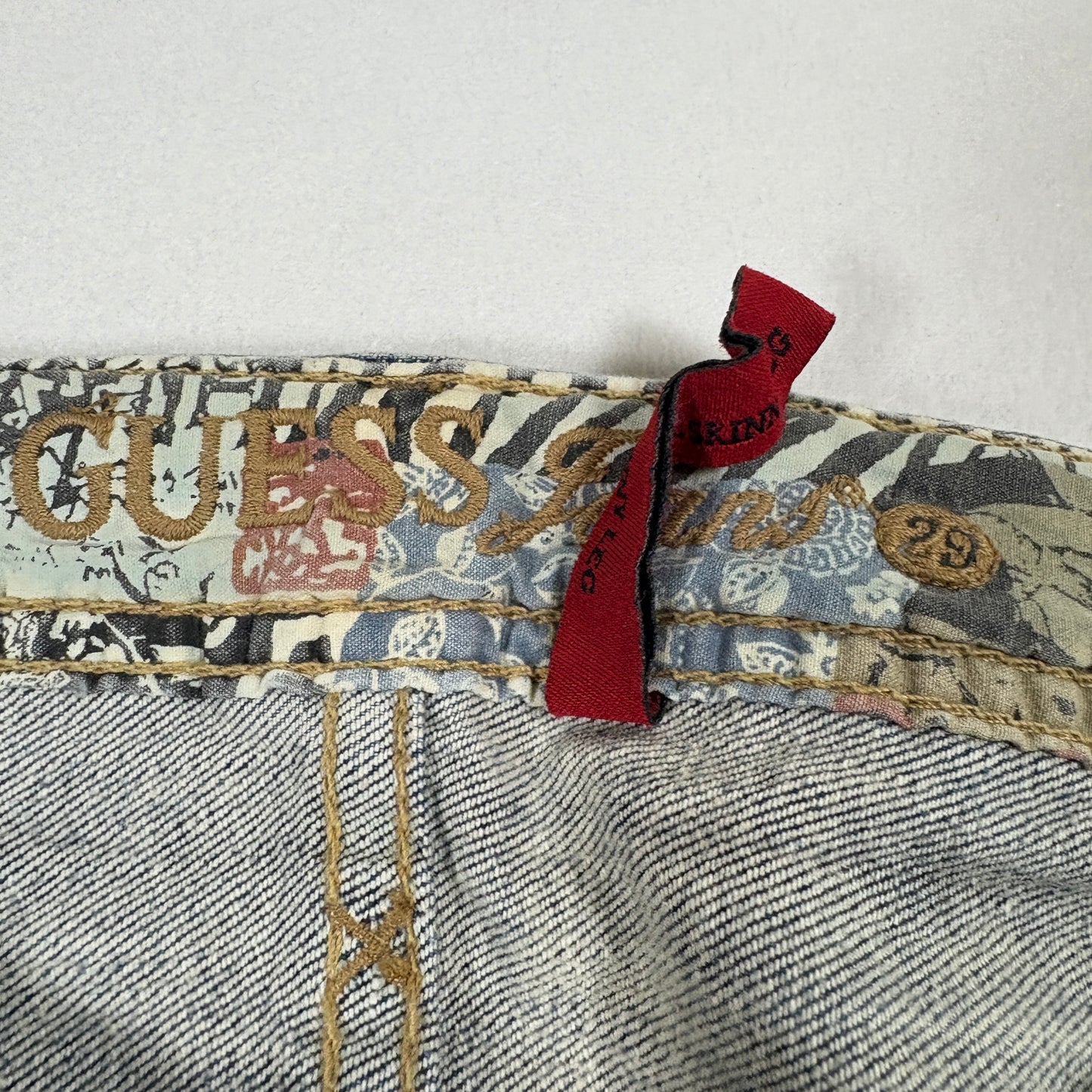 Guess Womens Jeans 29 Starlet Skinny Leg Leopard Print Distressed Blue Y2K