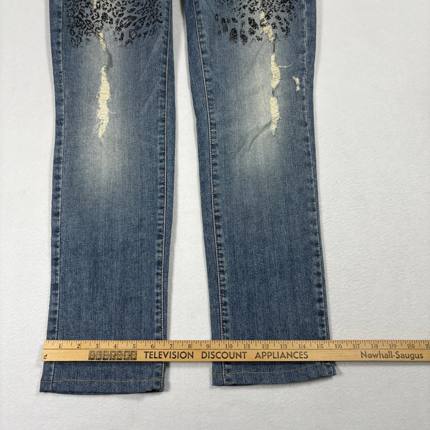 Guess Womens Jeans 29 Starlet Skinny Leg Leopard Print Distressed Blue Y2K