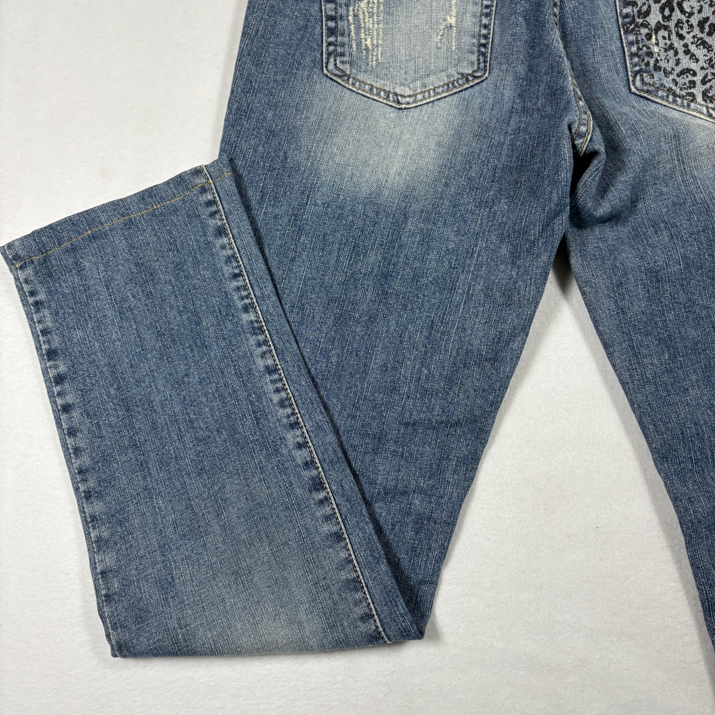 Guess Womens Jeans 29 Starlet Skinny Leg Leopard Print Distressed Blue Y2K