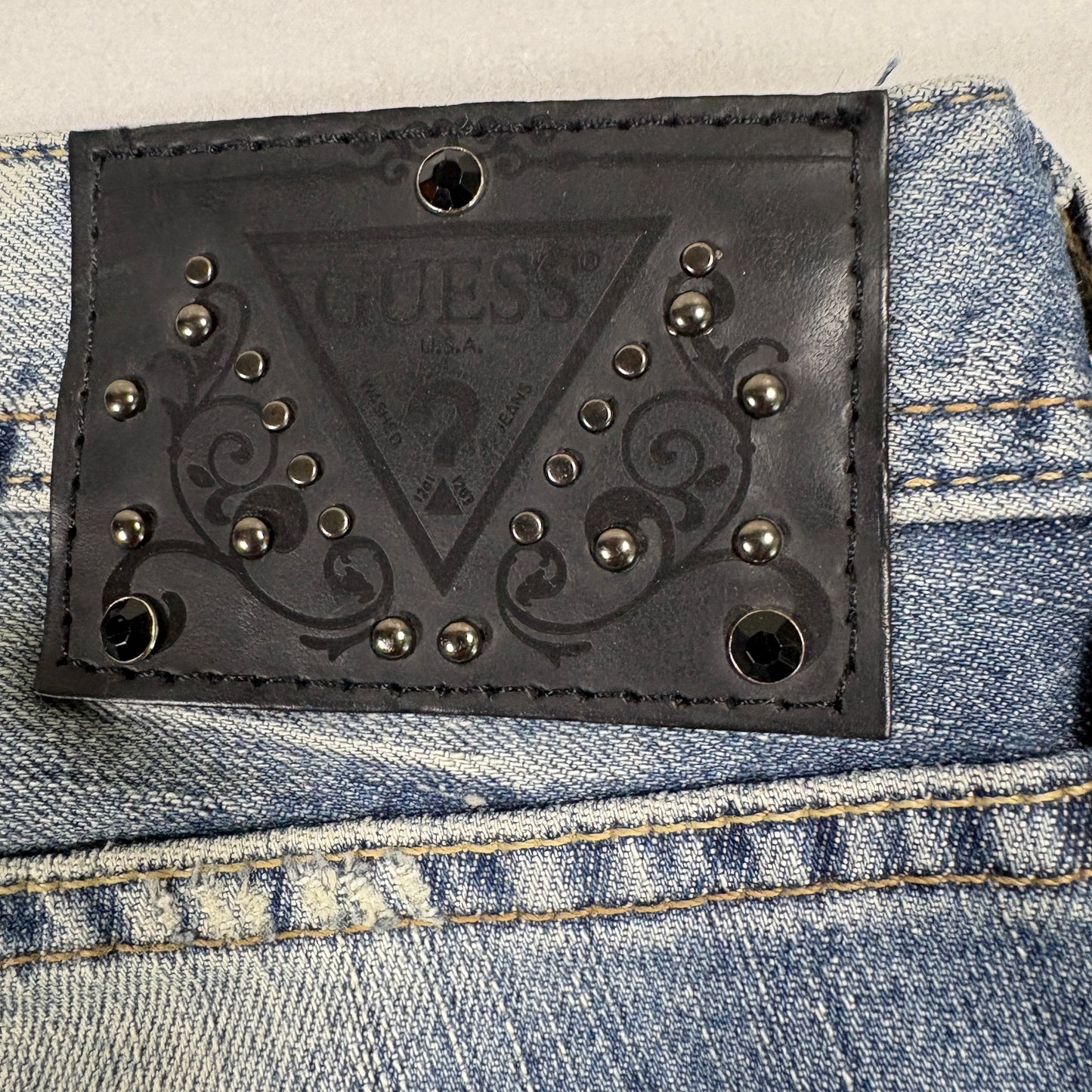 Guess Womens Jeans 29 Starlet Skinny Leg Leopard Print Distressed Blue Y2K