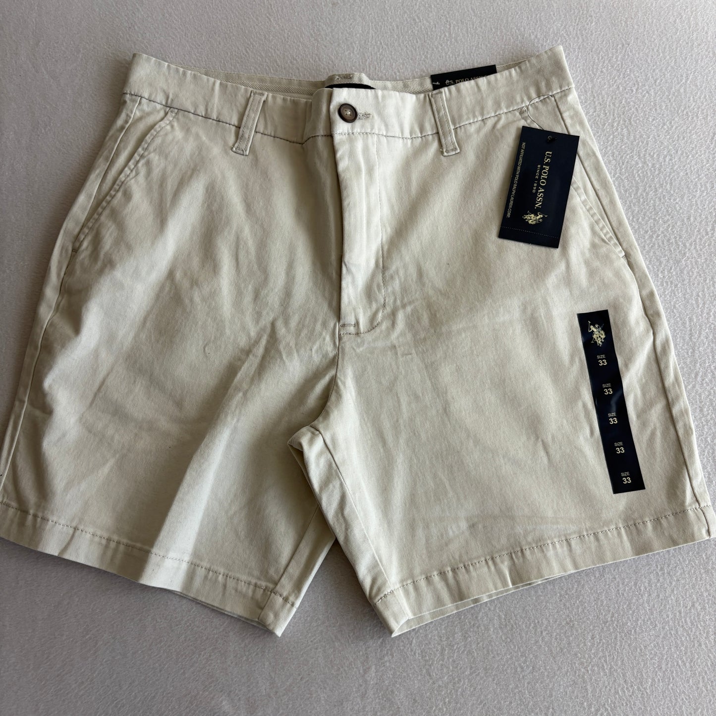 U.S. Polo Assn Shorts Mens 33 Khaki Beige Stretch Chino Casual NWT Summer