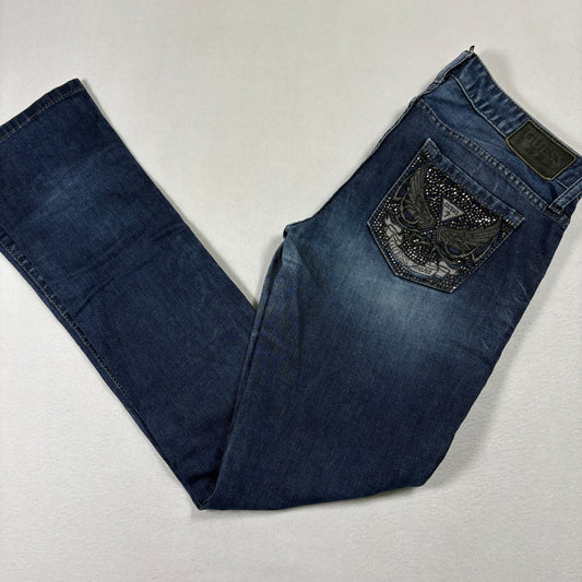 Guess Womens Jeans Starlet Straight Leg Blue Denim Size 30 Studded Skull Y2K