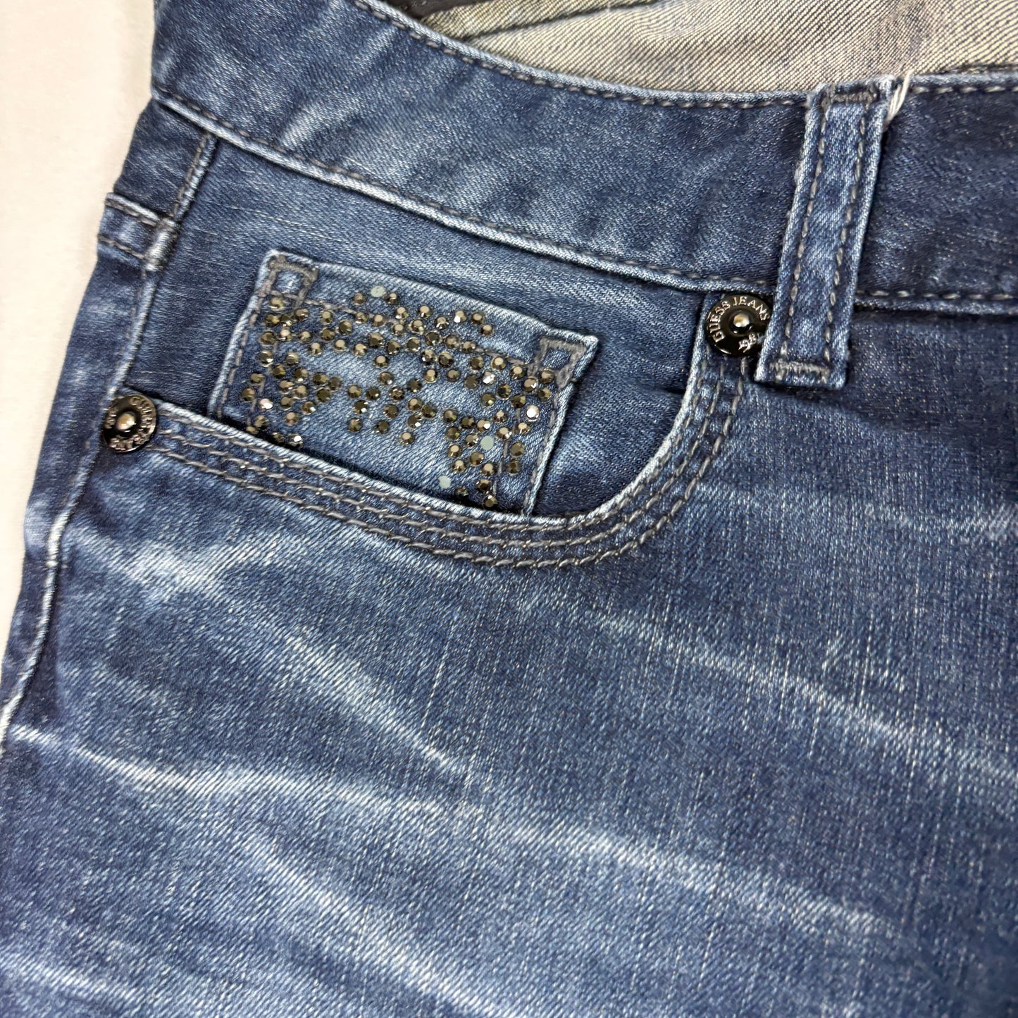 Guess Womens Jeans Starlet Straight Leg Blue Denim Size 30 Studded Skull Y2K