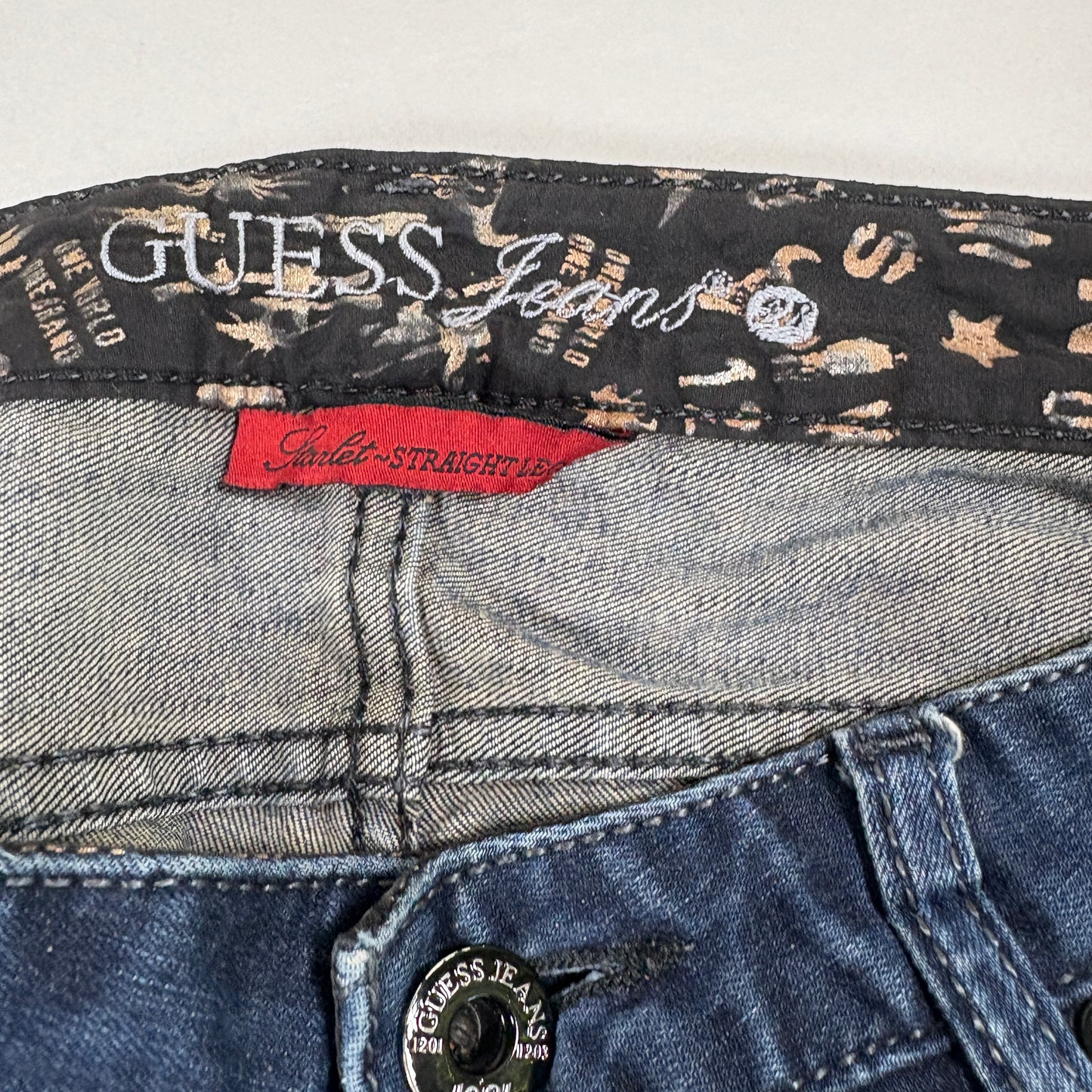 Guess Womens Jeans Starlet Straight Leg Blue Denim Size 30 Studded Skull Y2K