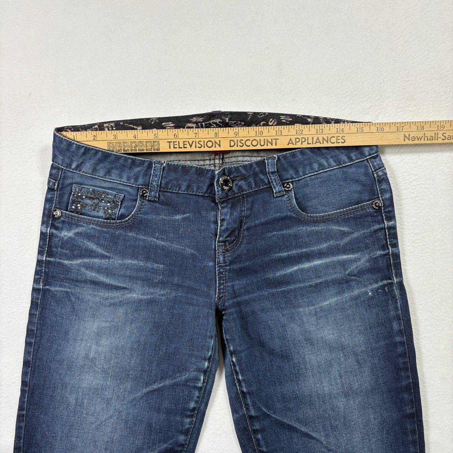 Guess Womens Jeans Starlet Straight Leg Blue Denim Size 30 Studded Skull Y2K