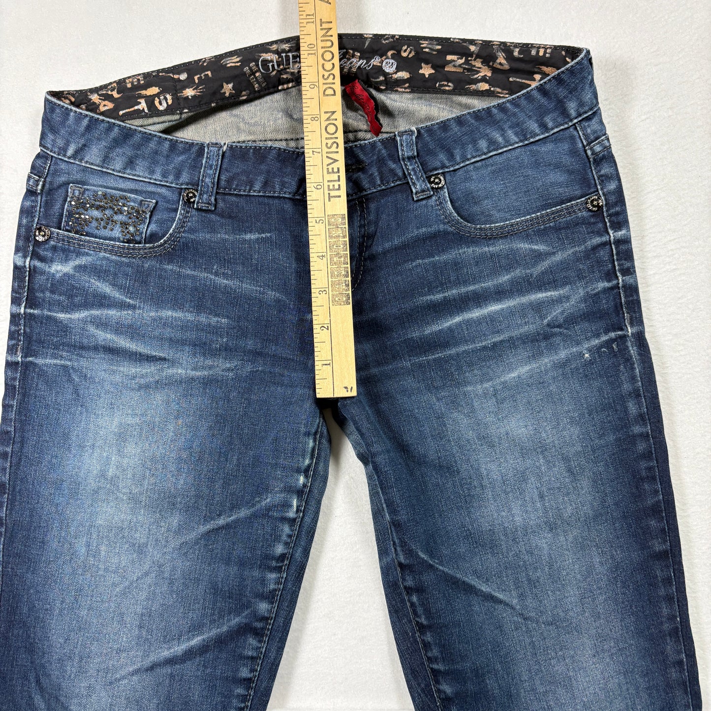 Guess Womens Jeans Starlet Straight Leg Blue Denim Size 30 Studded Skull Y2K