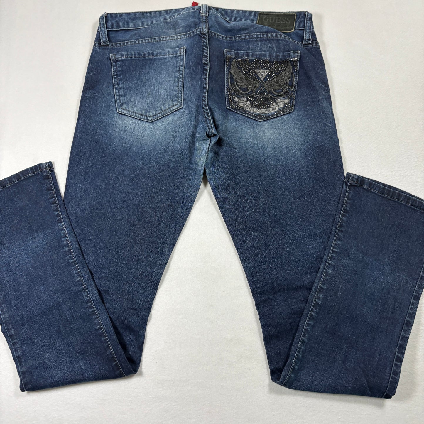 Guess Womens Jeans Starlet Straight Leg Blue Denim Size 30 Studded Skull Y2K