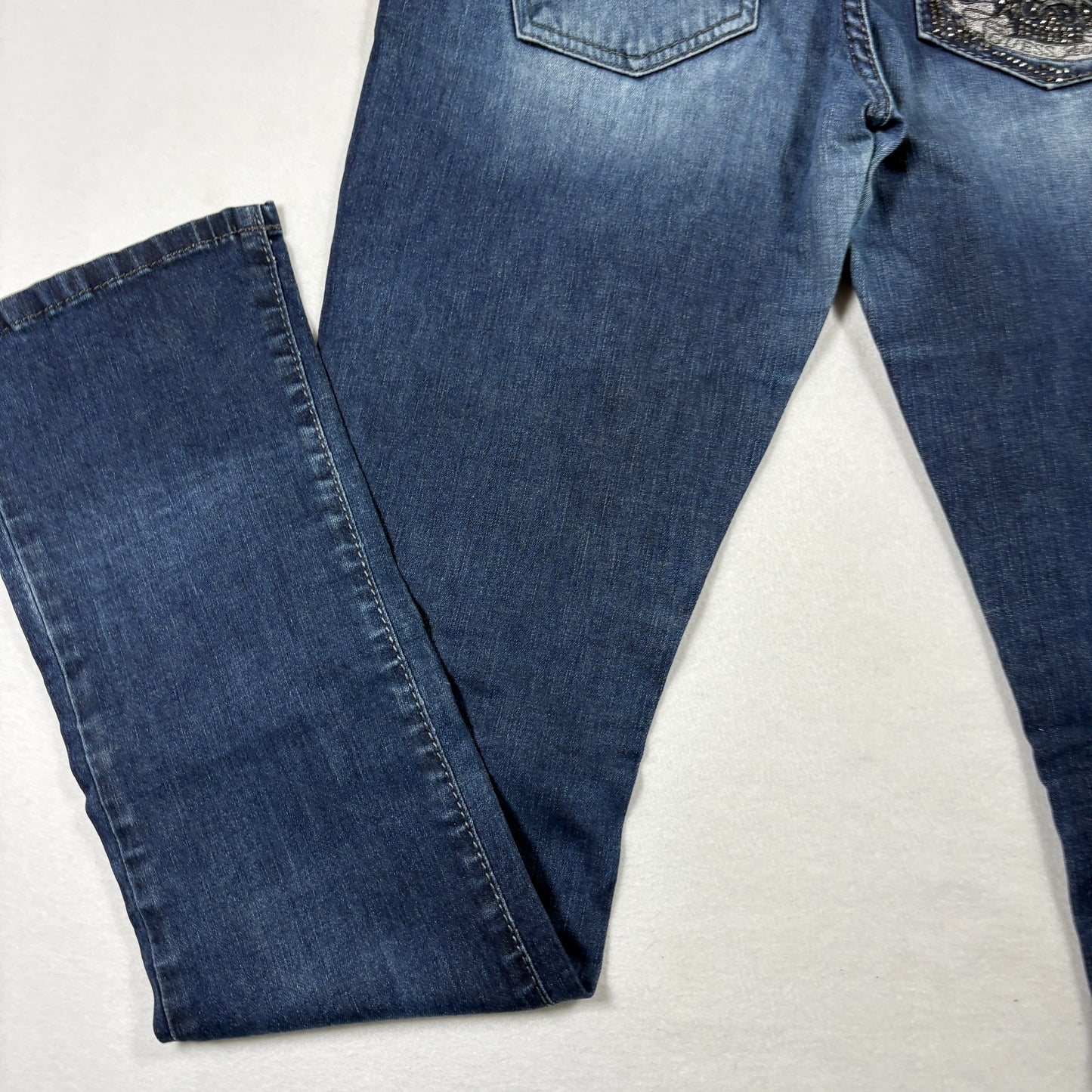 Guess Womens Jeans Starlet Straight Leg Blue Denim Size 30 Studded Skull Y2K