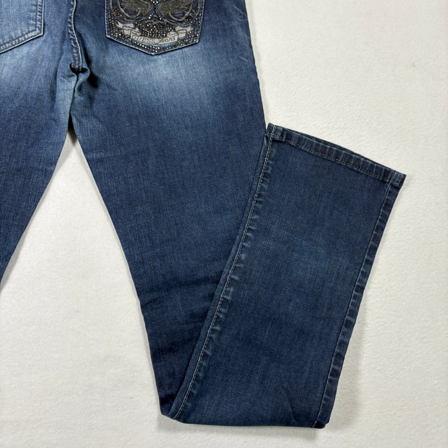 Guess Womens Jeans Starlet Straight Leg Blue Denim Size 30 Studded Skull Y2K