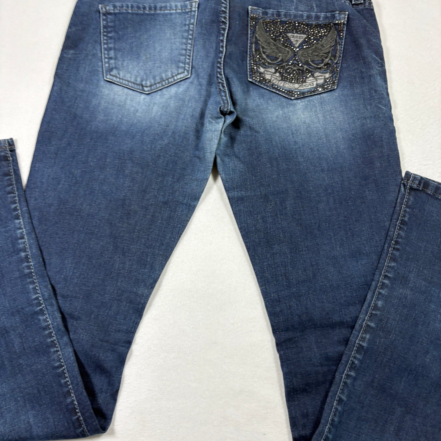 Guess Womens Jeans Starlet Straight Leg Blue Denim Size 30 Studded Skull Y2K