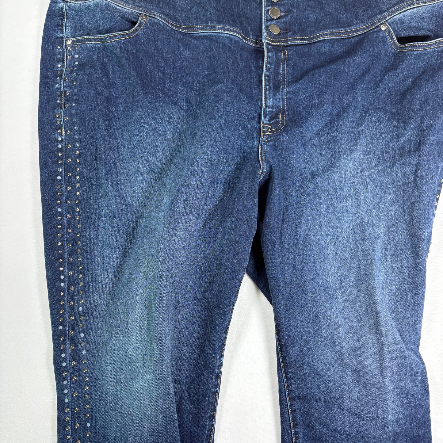 Lane Bryant Women’s 26W Dark Wash Bootcut Jeans Button Fly Studded Plus Size