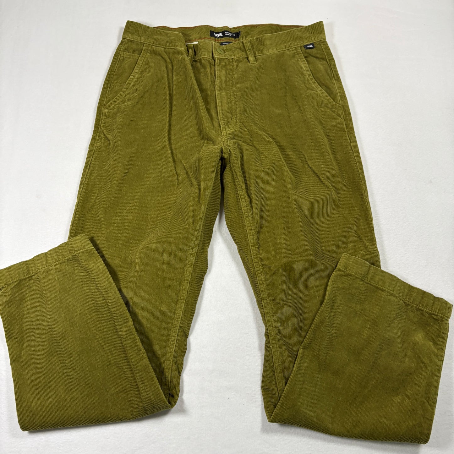 Vans Mens Pants 34 Authentic Chino Relaxed Fit Olive Green Corduroy Skate Y2K