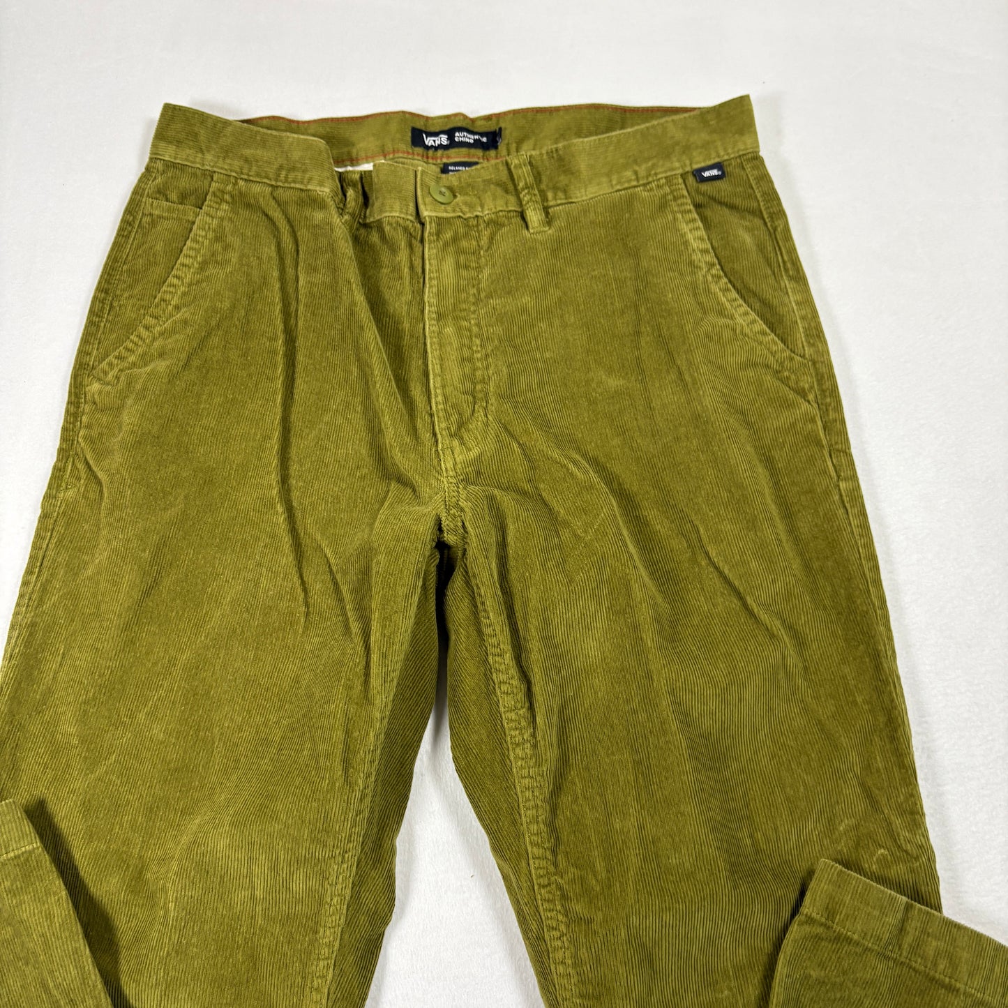 Vans Mens Pants 34 Authentic Chino Relaxed Fit Olive Green Corduroy Skate Y2K