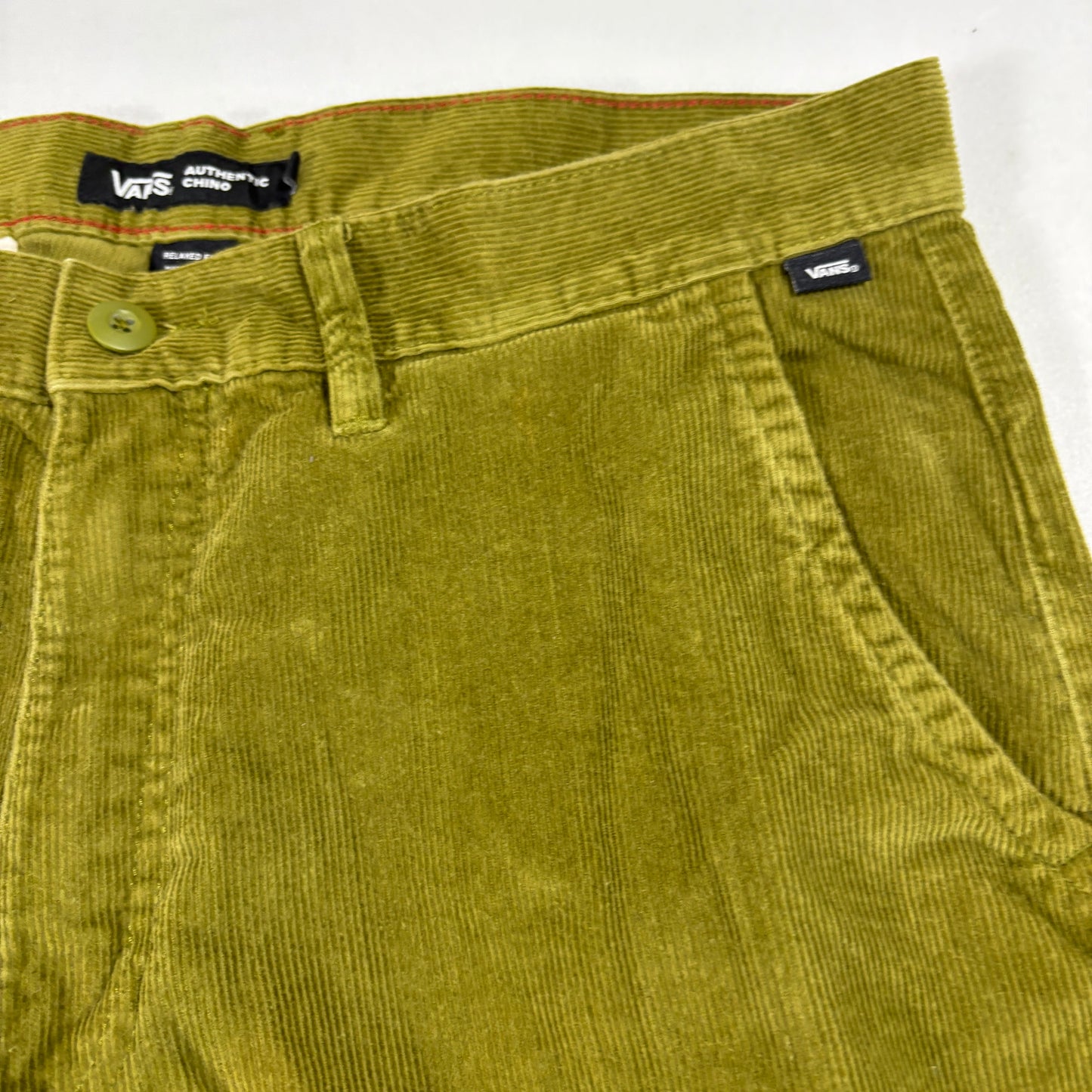 Vans Mens Pants 34 Authentic Chino Relaxed Fit Olive Green Corduroy Skate Y2K