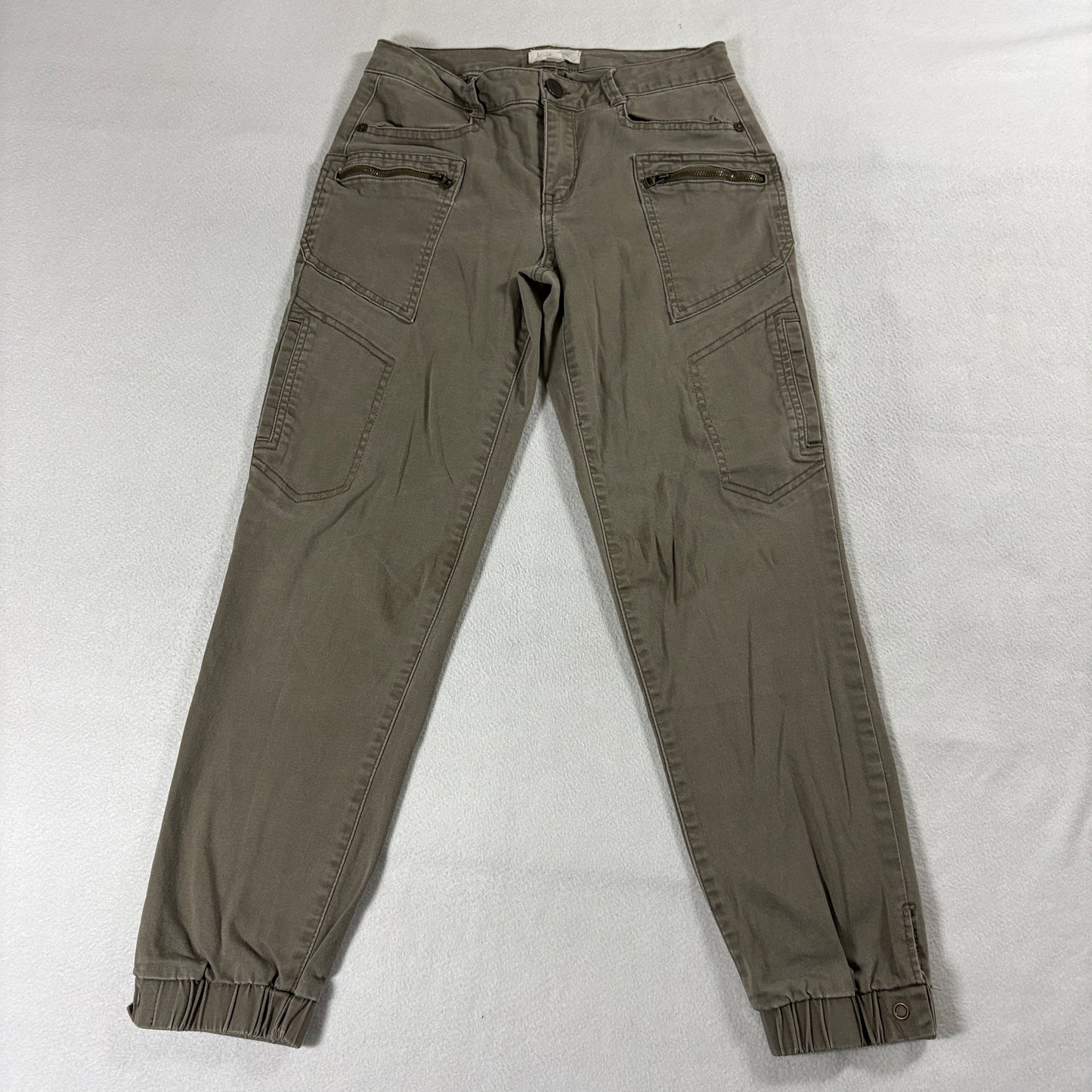 Jolt Cargo Jogger Pants Womens Olive Utility Zip Pocket Stretch Size 7 26x25