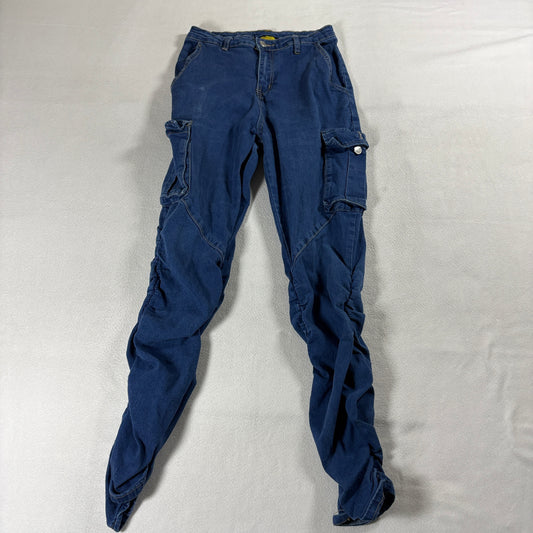 Daisy Cargo Jeans Womens M Blue Stretch Skinny Utility Y2K Pants Fits 26x29