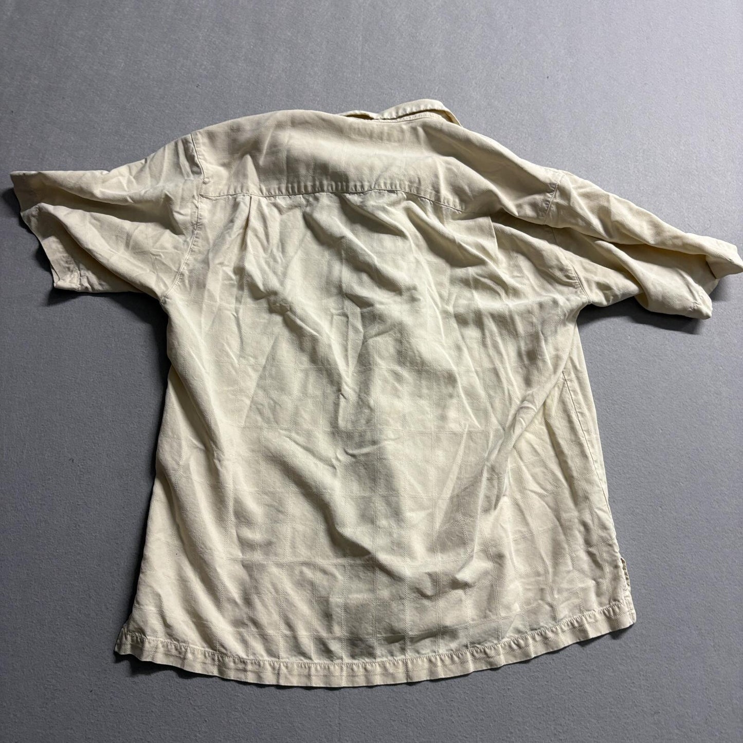 Tommy Bahama Silk Shirt Mens Medium Cream Yellow Grid Textured Short Sleeve