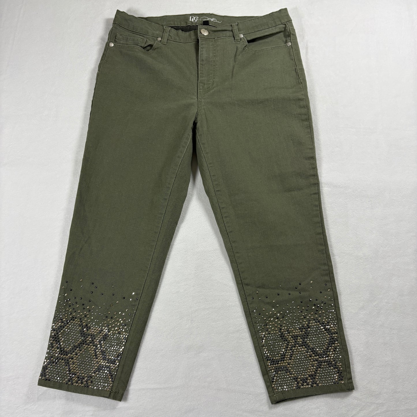 D2 Pants Womens 14P Green Studded Stretch Slim Y2K Streetwear Retro Chic Style !