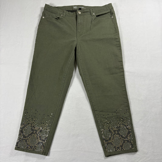 D2 Pants Womens 14P Green Studded Stretch Slim Y2K Streetwear Retro Chic Style !