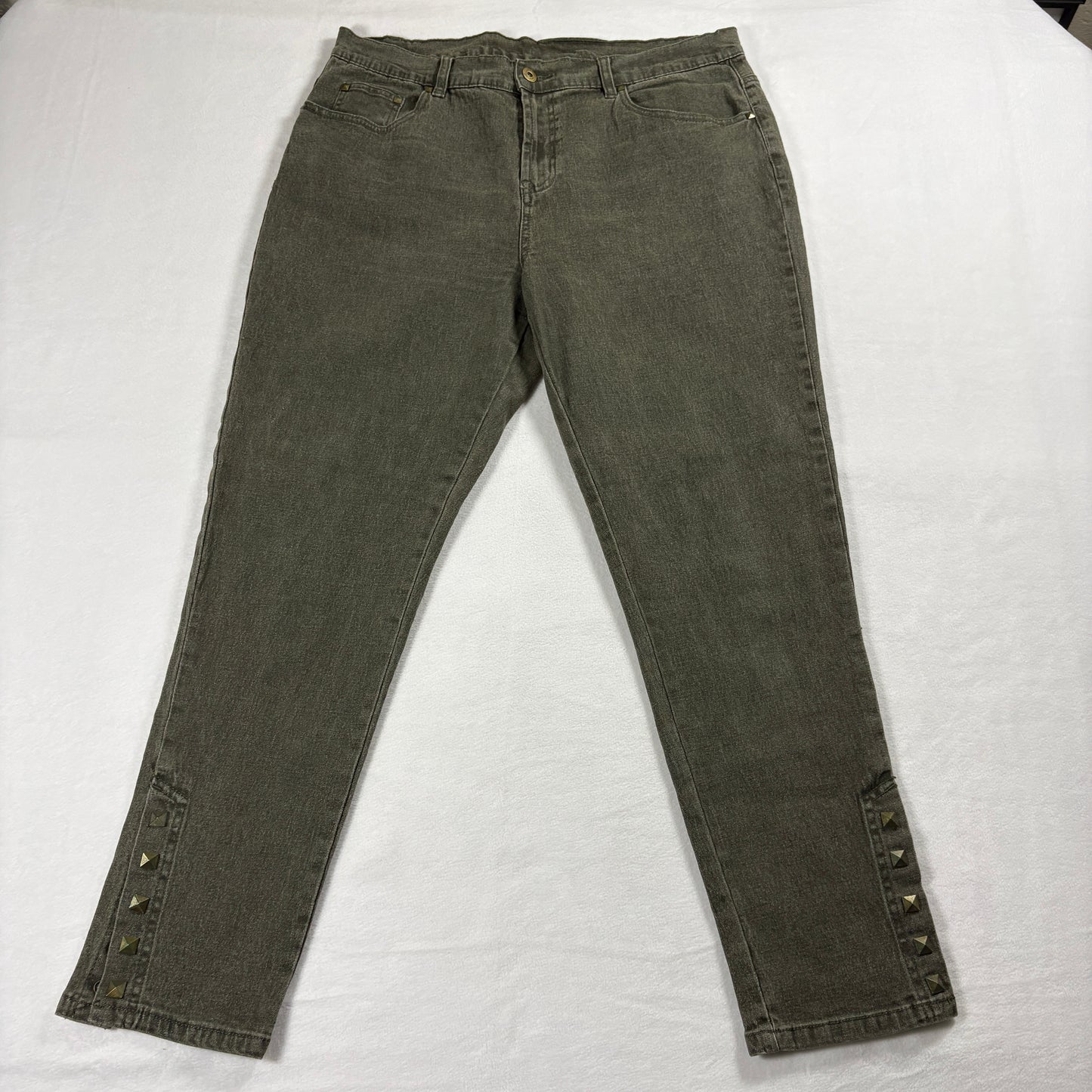 D2 Diane Gilman Pants Womens 14P Green Studded Slim Y2K Streetwear Chic Retro90s