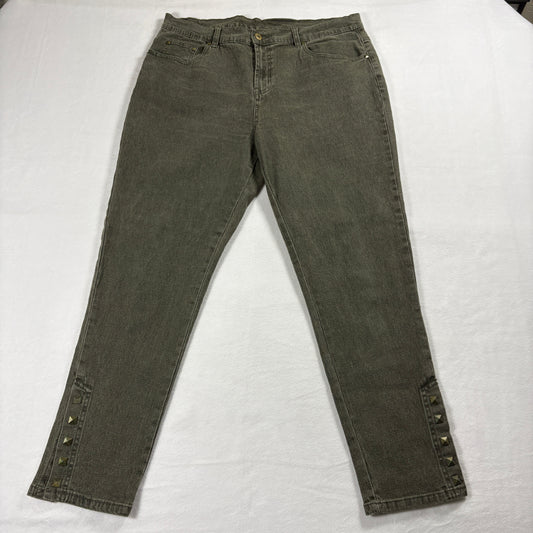 D2 Diane Gilman Pants Womens 14P Green Studded Slim Y2K Streetwear Chic Retro90s