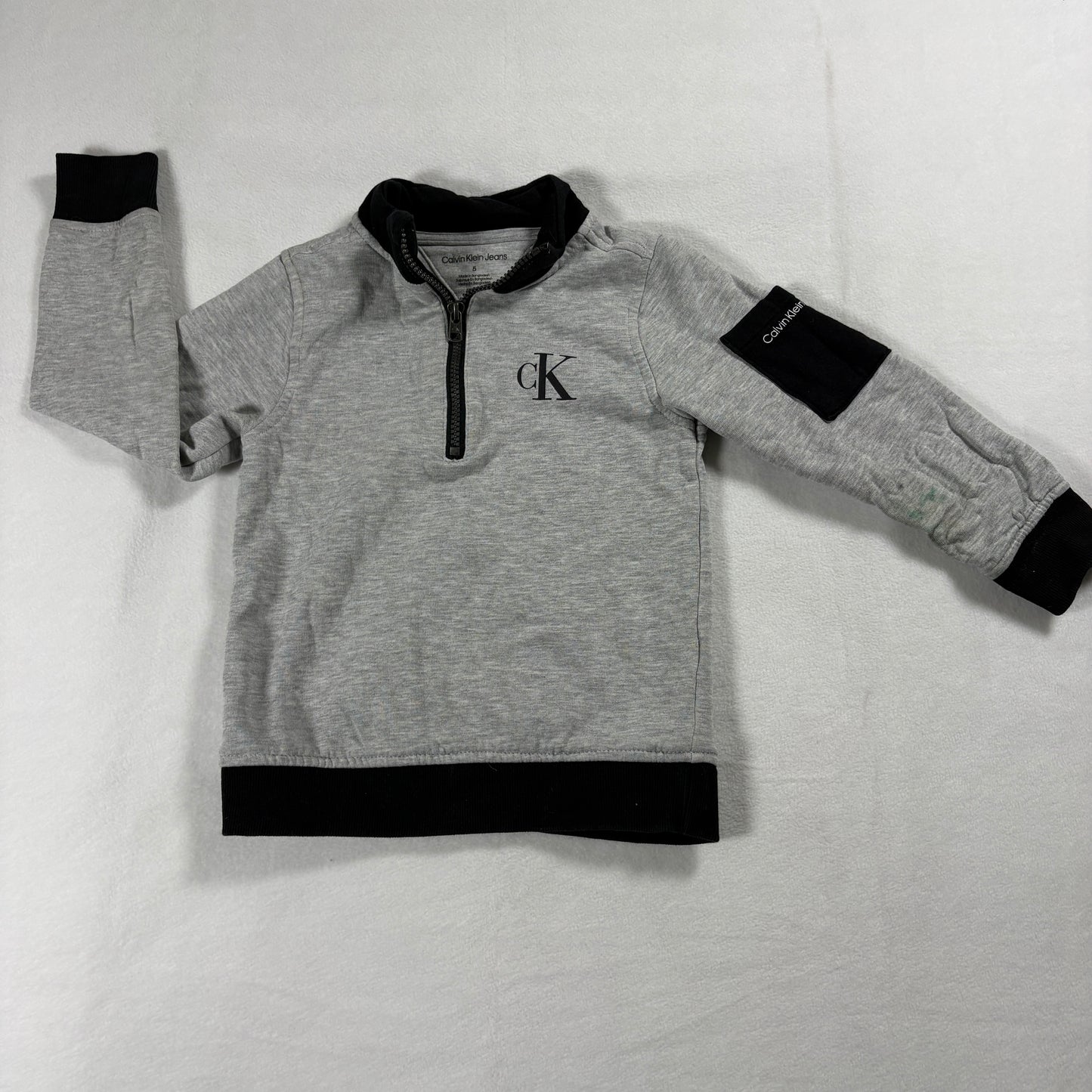 Calvin Klein Hoodie Unisex Size 5 Gray CK Logo Quarter Zip Sweatshirt Kids Soft