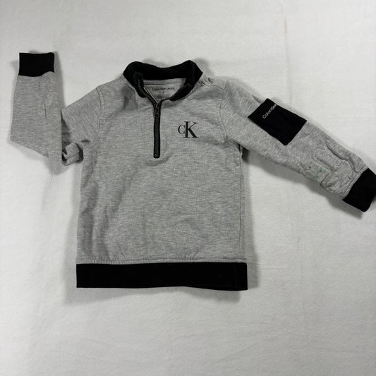 Calvin Klein Hoodie Unisex Size 5 Gray CK Logo Quarter Zip Sweatshirt Kids Soft