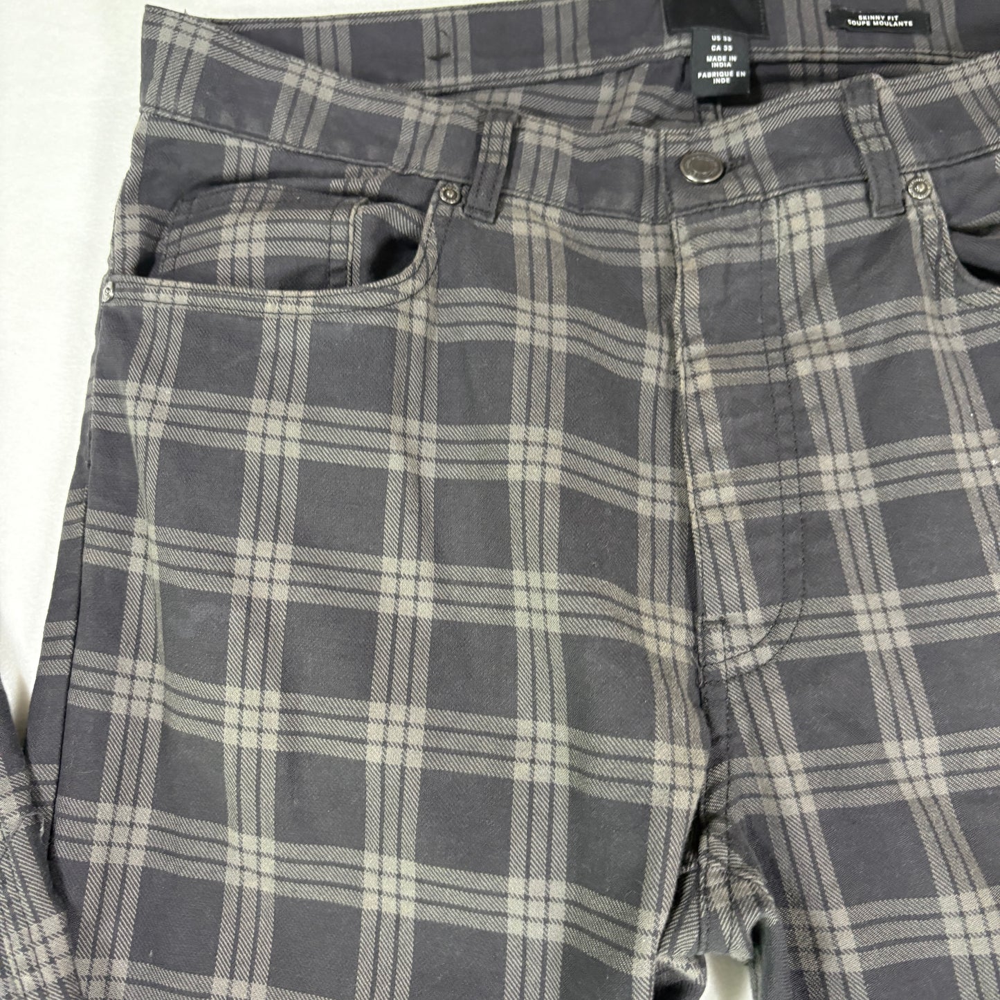 H&M Men’s 33 Skinny Fit Plaid Pants Gray Black Stretch Tartan Check Trousers