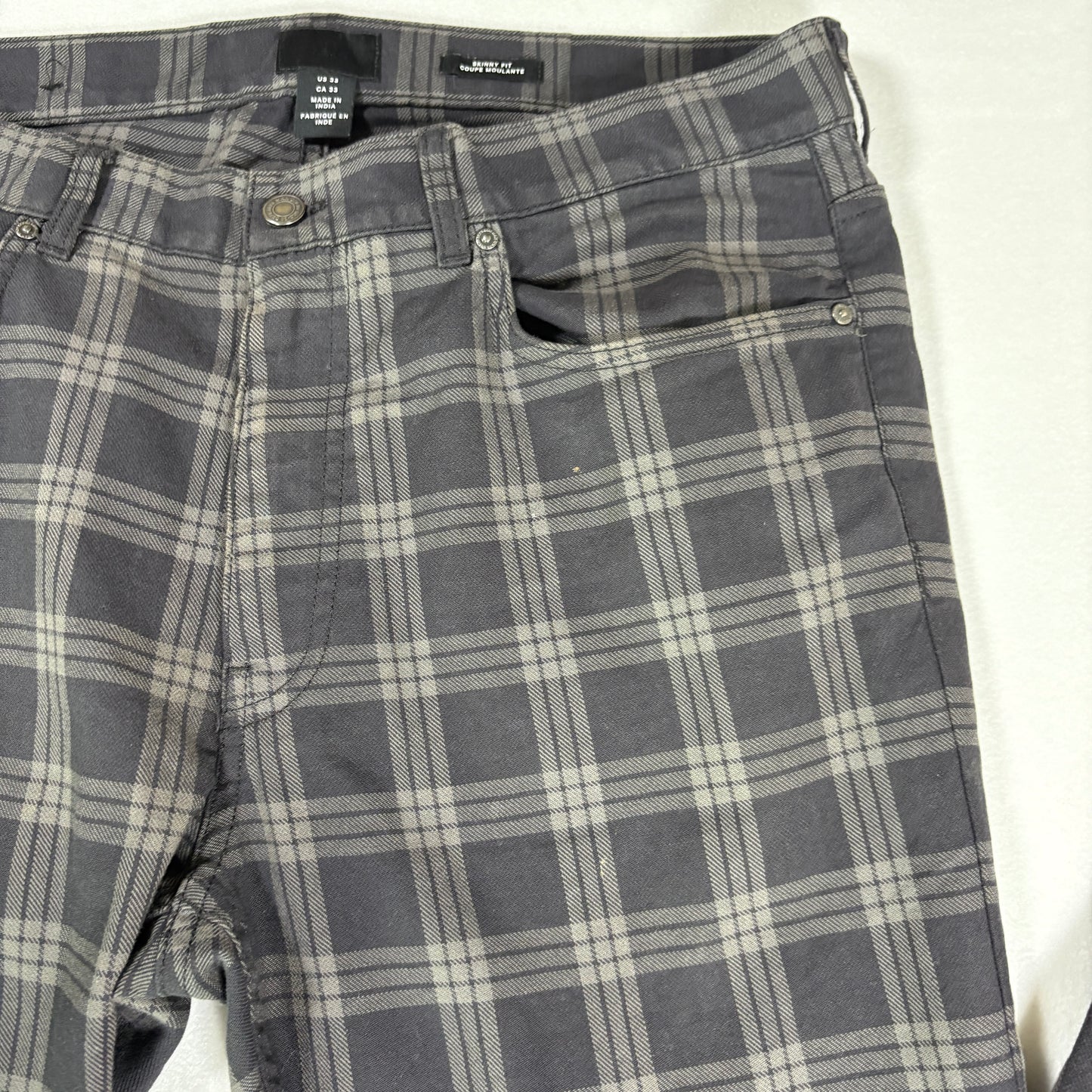 H&M Men’s 33 Skinny Fit Plaid Pants Gray Black Stretch Tartan Check Trousers