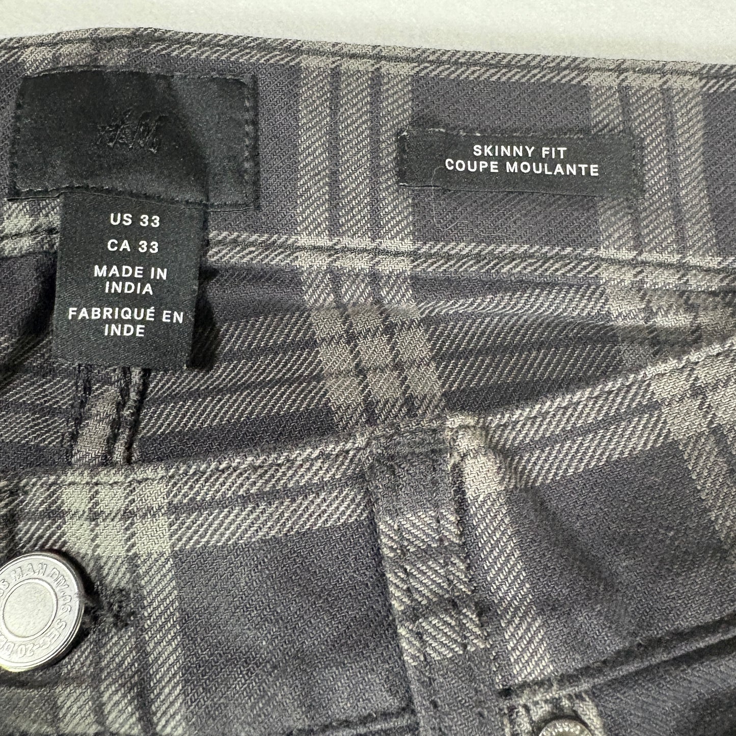 H&M Men’s 33 Skinny Fit Plaid Pants Gray Black Stretch Tartan Check Trousers