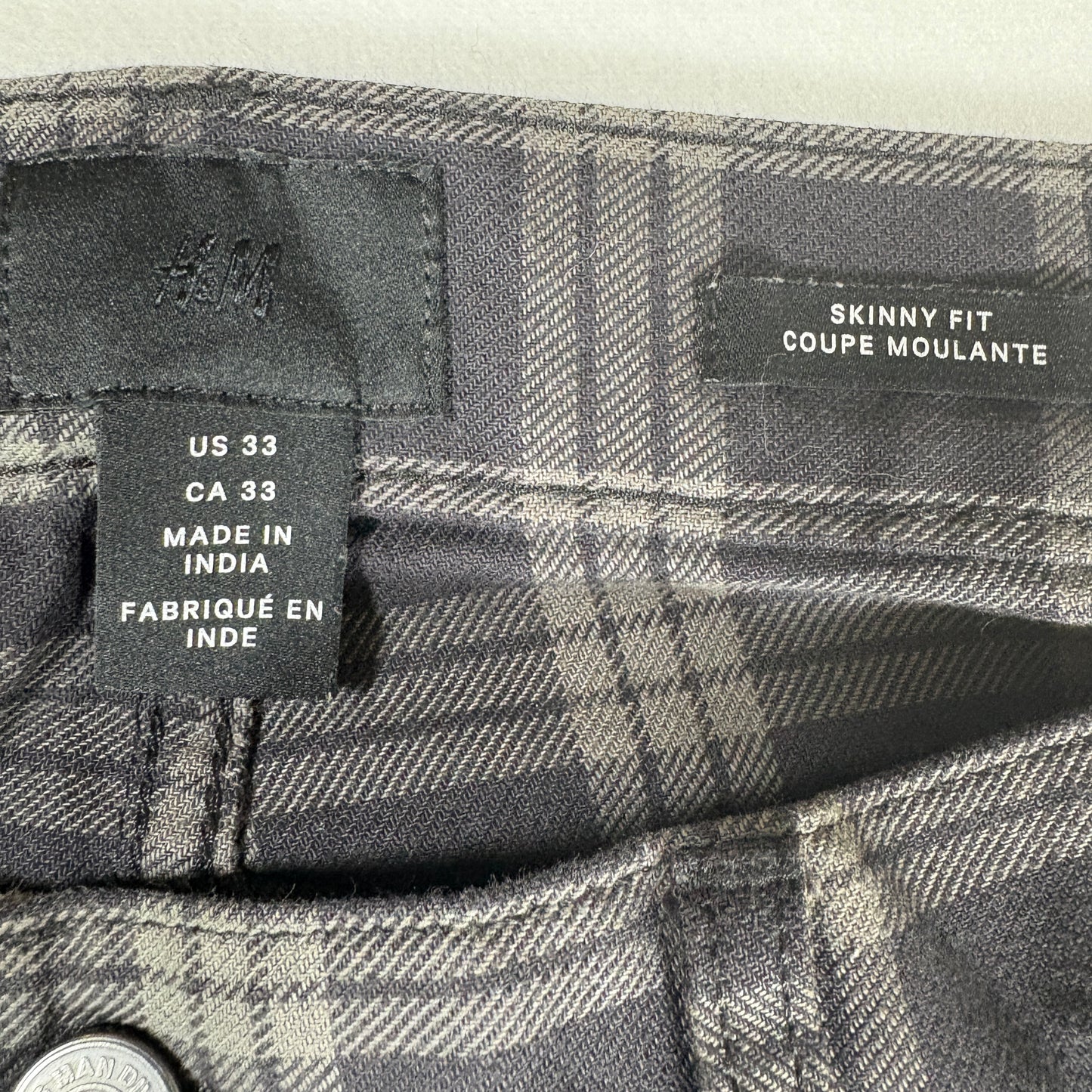 H&M Men’s 33 Skinny Fit Plaid Pants Gray Black Stretch Tartan Check Trousers