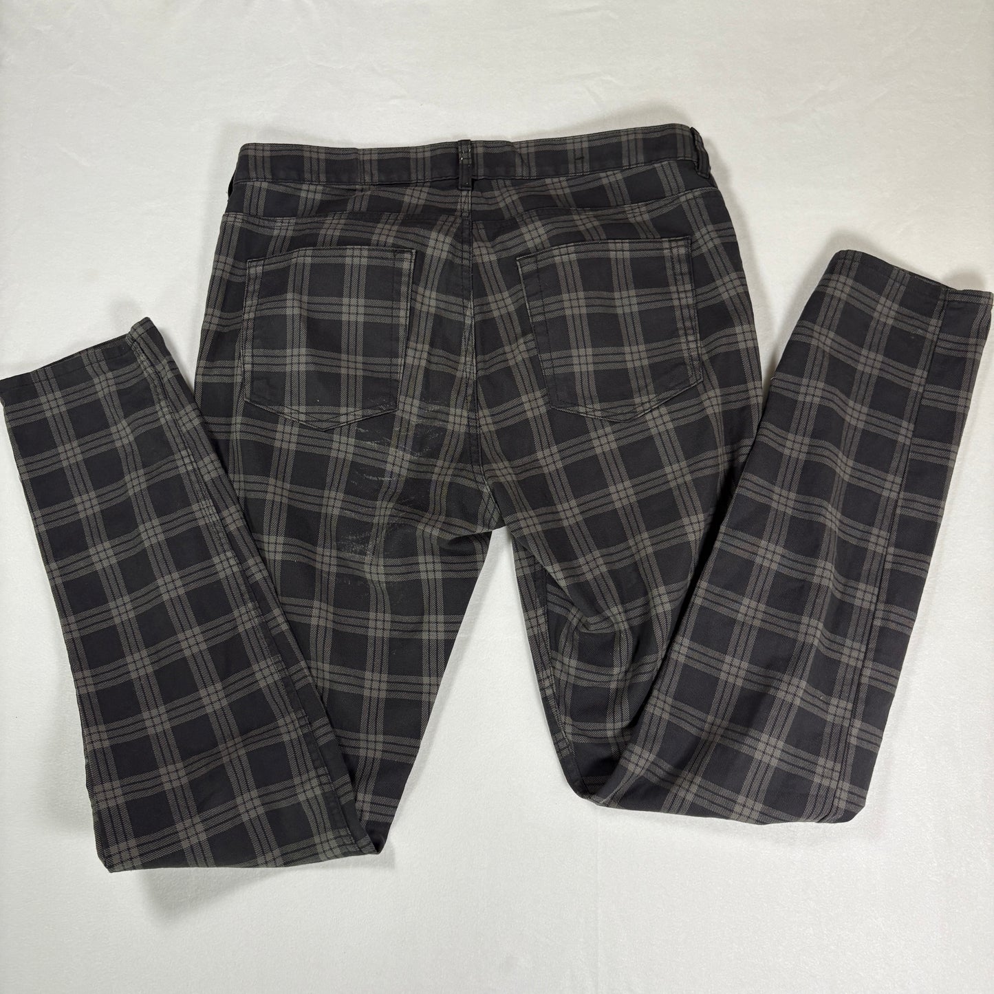 H&M Men’s 33 Skinny Fit Plaid Pants Gray Black Stretch Tartan Check Trousers