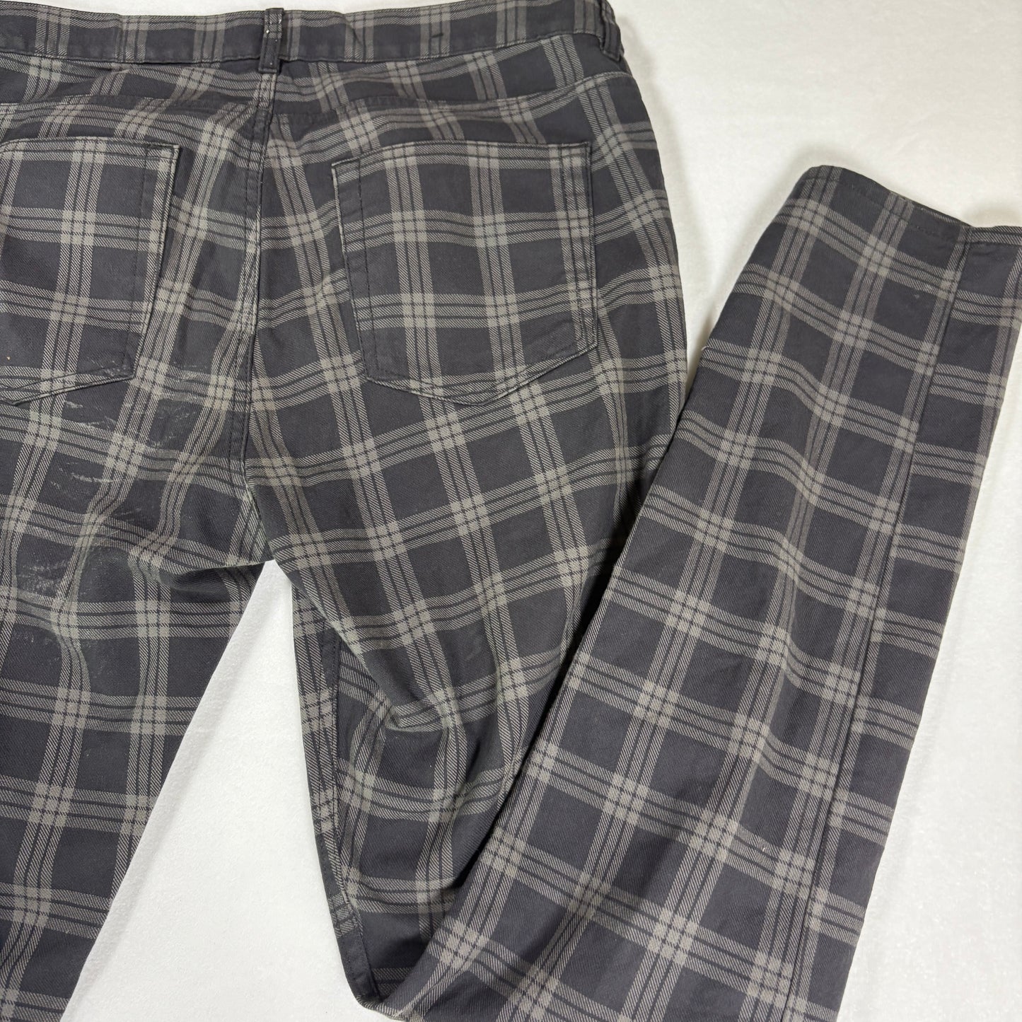 H&M Men’s 33 Skinny Fit Plaid Pants Gray Black Stretch Tartan Check Trousers