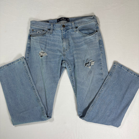 Hollister Men’s 30x30 Light Wash Distressed Jeans Ripped Denim Straight Fit