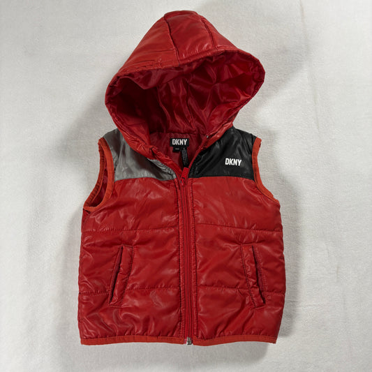 DKNY Puffer Vest Unisex 18 Months Red Hooded Insulated Toddler Winter Coat Kids