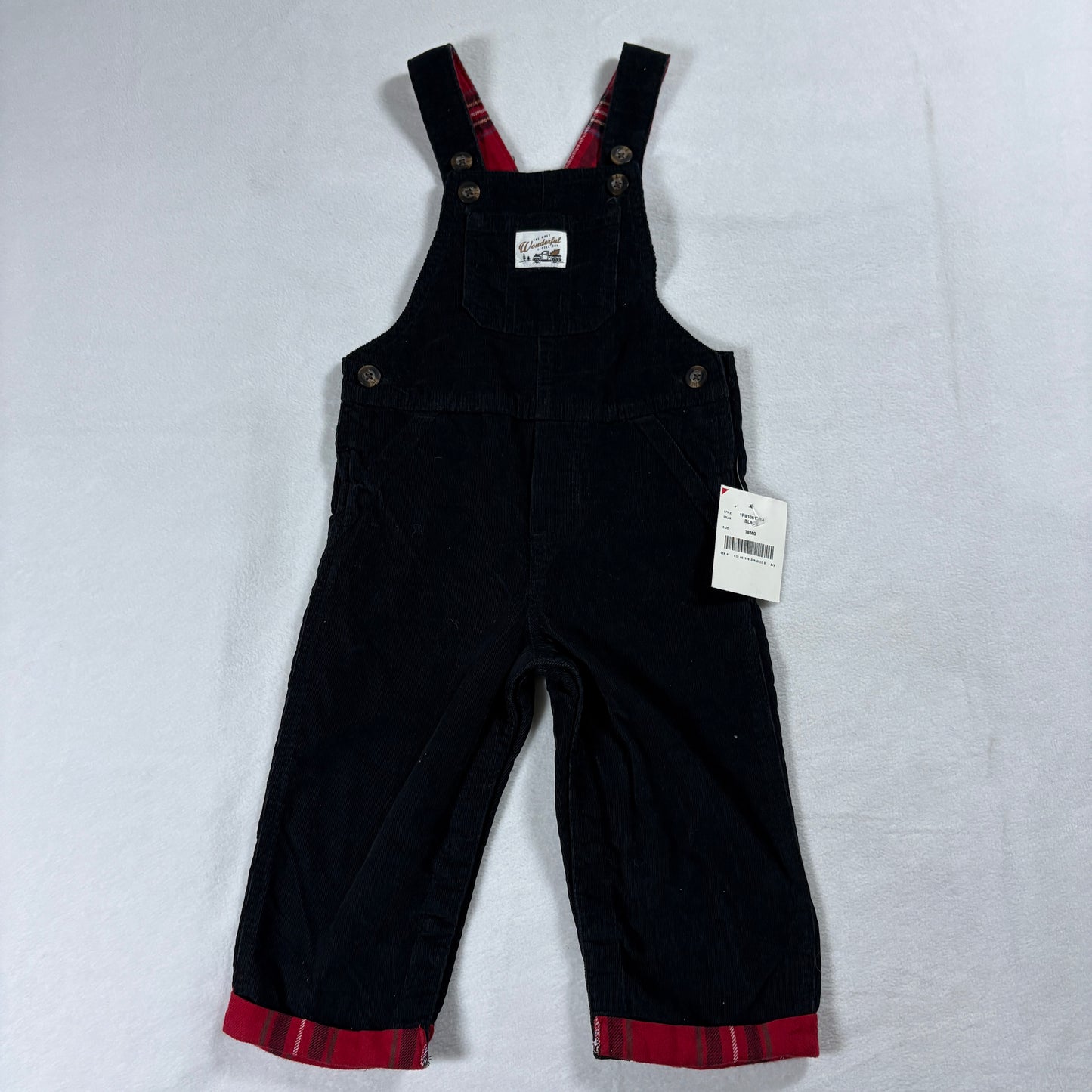 Carters Overalls Unisex 18 Months Black Corduroy Lined Bib Pants NWT Baby Cute!!