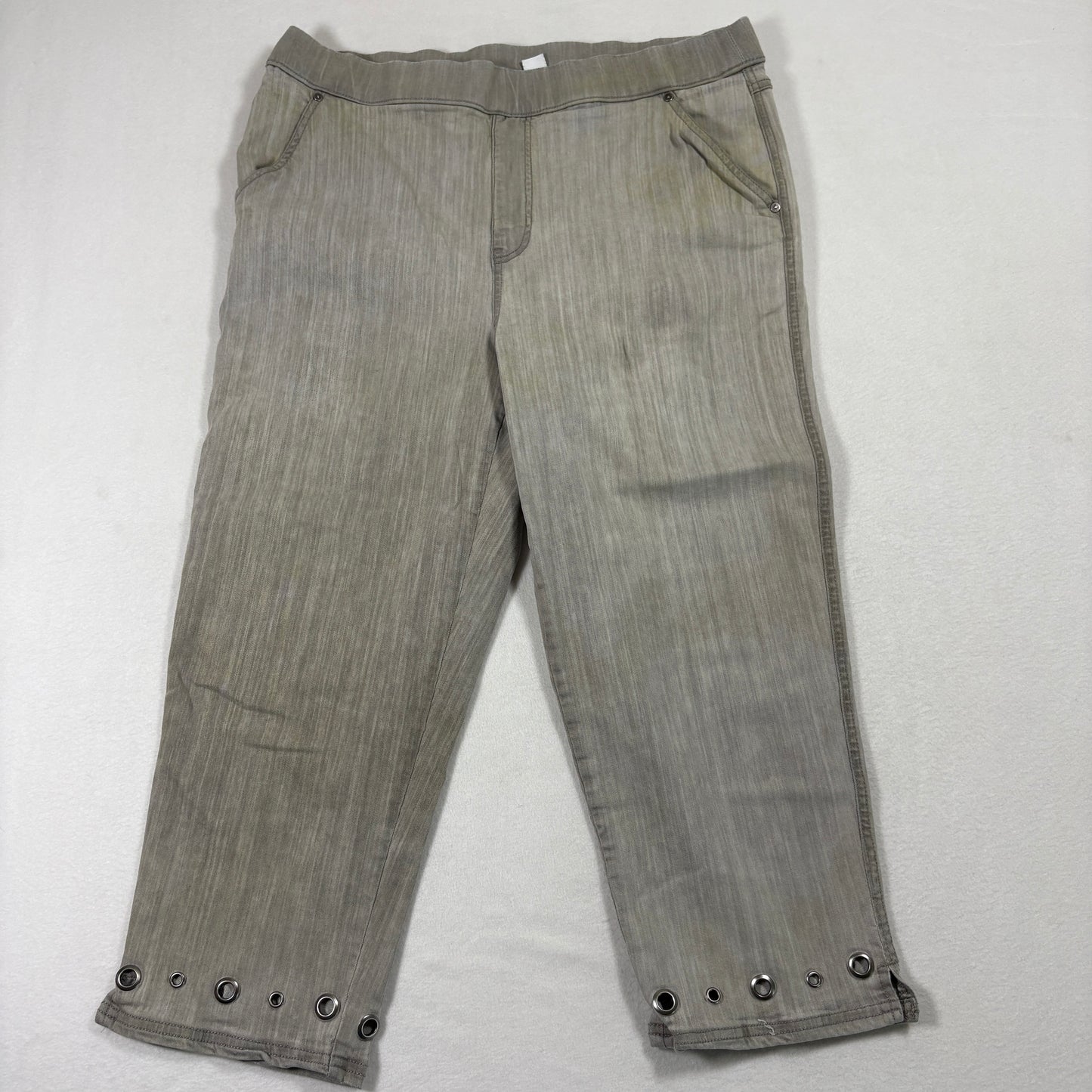 Love The Fit Womens Jeans 14 Gray Cropped Stretch Grommet Hem Y2K Vintage Capri