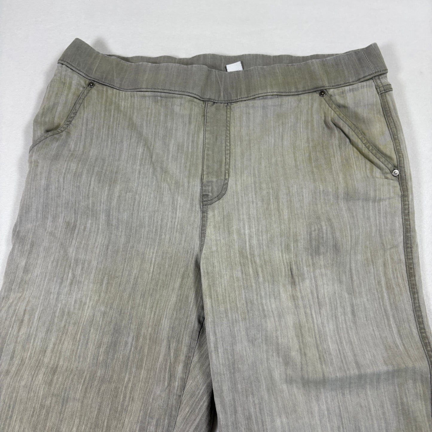 Love The Fit Womens Jeans 14 Gray Cropped Stretch Grommet Hem Y2K Vintage Capri