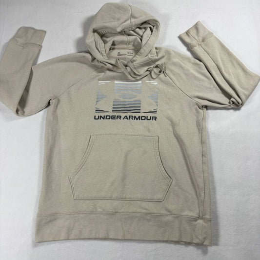 Under Armour Hoodie Mens Medium Beige Streetwear Heatgear Pullover Logo Tan Cozy