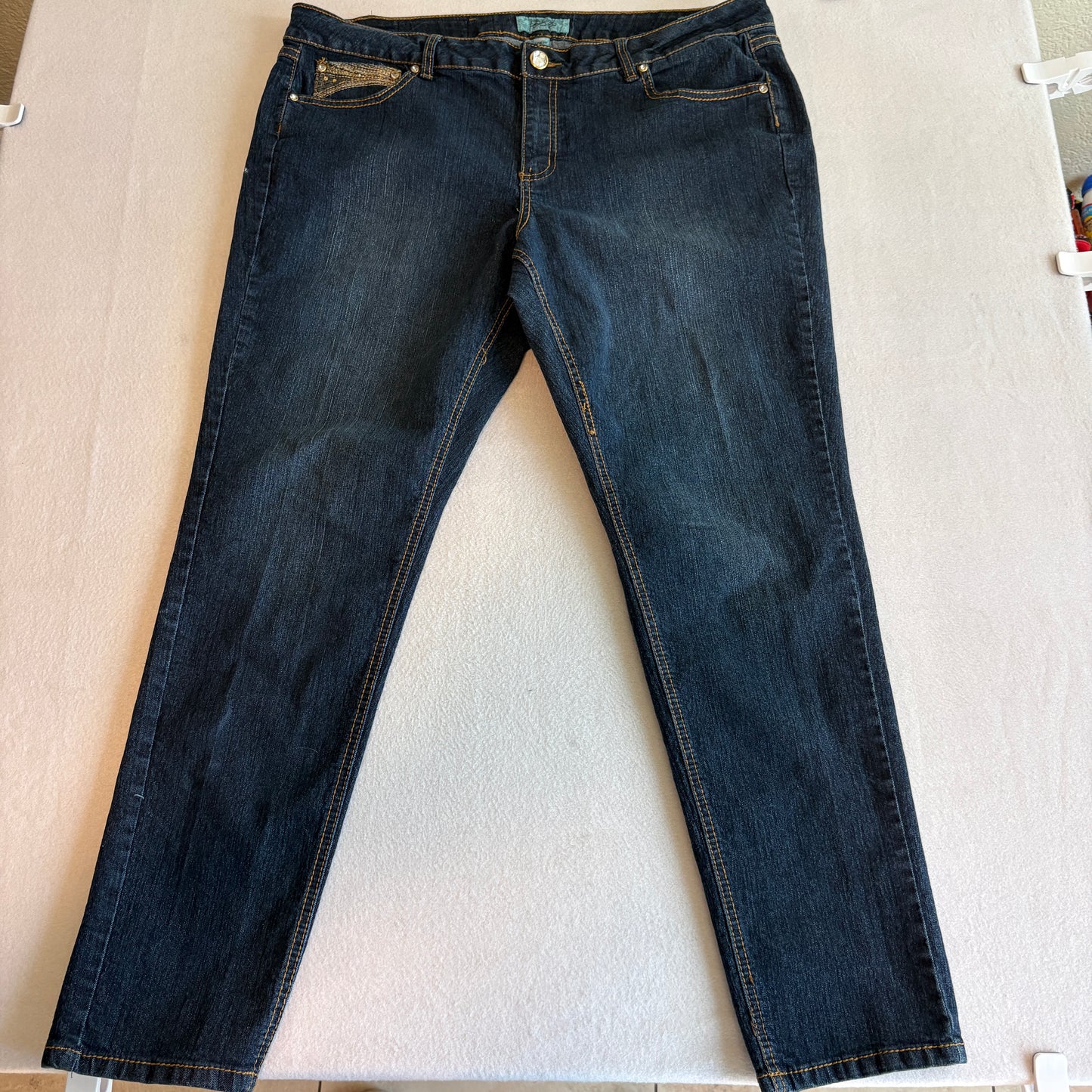 One 5 One Jeans Womens 16W Dark Wash Embellished Pocket Stretch Denim Bootcut