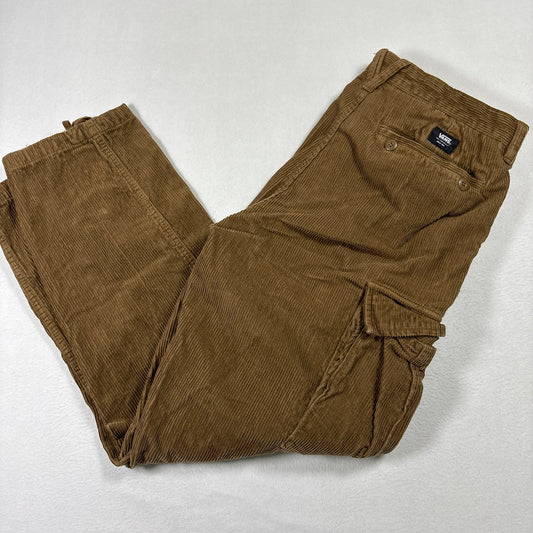 Vans Mens Pants 31 Brown Corduroy Service Cargo Loose Tapered Fit Baggy Y2K