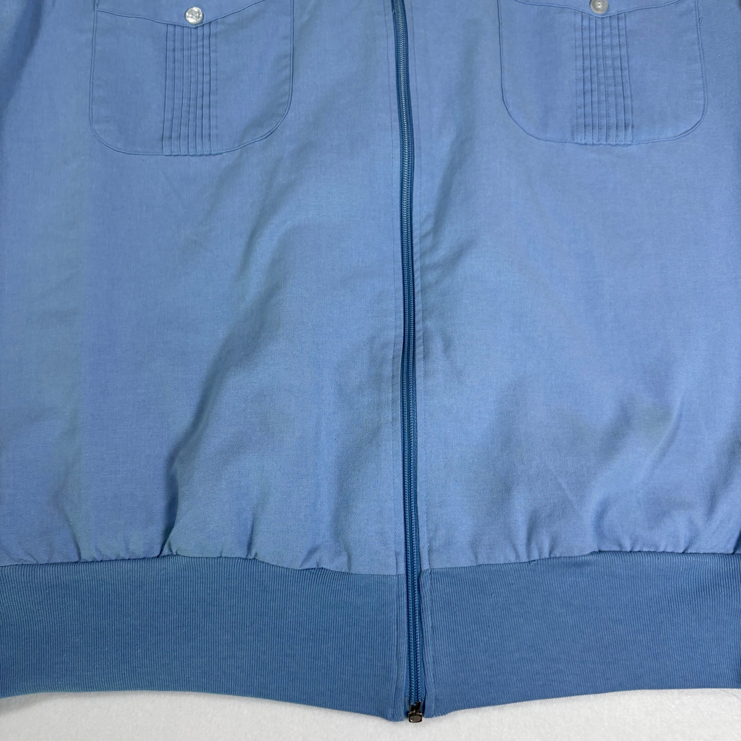 J Blair Mens Short Sleeve Shirt Blue Zip Front Guayabera Style Vintage L