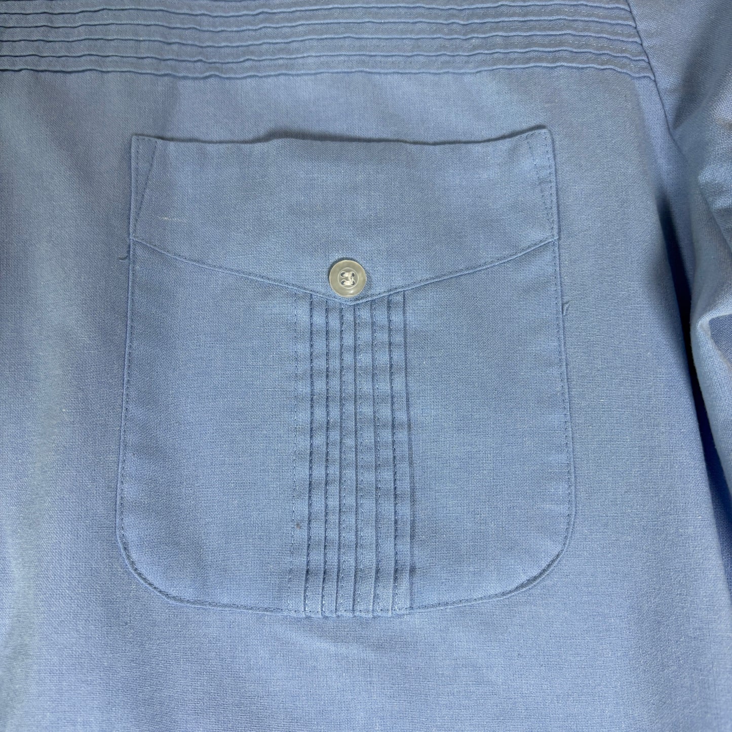 J Blair Mens Short Sleeve Shirt Blue Zip Front Guayabera Style Vintage L